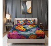 Lenzuolo con Angoli Stile Orientale Fiori Draghi Stampa - Antirughe Microfibra Set di Biancheria da Letto 135 x 190 cm, Colorato Lenzuolo con Angoli per una Tasca Profonda 30 cm