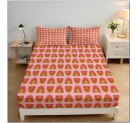 Lenzuolo Con Angoli Strisce Arcobaleno90x190x30 cm, Arte Moderna Di Metà Secolo Coprimaterasso Traspirante E Lavabile Con 2 Federe, Rosa Lenzuola Letto Singola per Una Tasca Profonda 30 Cm