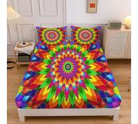 Lenzuolo con Angoli Una king size 180x200cm Mandala Arcobaleno Lenzuolo Sotto con Angoli Alto 30 cm Geometria Illusione Ottica Bambino Lenzuola Letto Morbido, Arancione Verde 3D Coprimaterasso