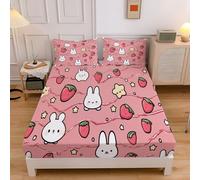 Lenzuolo Con Angoli Una Matrimoniale 140X200Cm Fragola Coniglio Lenzuolo Sotto Con Angoli Alto 30 Cm Stella Carina Bambino Lenzuola Letto Morbido, Rosa Cipria 3D Coprimaterasso