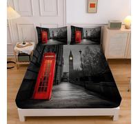 Lenzuolo con angoli Una piazza e mezza 120x190cm,altezza da 30cm,Città Londra Cabina Telefonica Big Ben Stampa Biancheria da Lenzuola letto morbida Traspirante con 2 Federe 50x80 per ragazze ragazzi