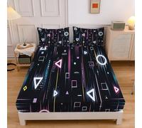 Lenzuolo Con Angoli Una Piazza E Mezza 120X190Cm,Altezza Da 30Cm,Fantascienza Strisce Geometria Astratta Stampa Biancheria Da Lenzuola Letto Morbida Traspirante Con 2 Federe Per Ragazze Ragazzi