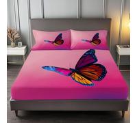Lenzuolo con Angoli Una Piazza e Mezza 120x200 Farfalla Lenzuolo Sotto con Angoli Alto 30 cm Rosa Rosso Bambino Lenzuola Letto 1 Piazza e Mezza, 3D Coprimaterasso a.8822