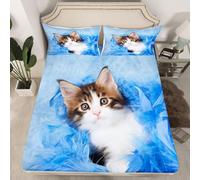 Lenzuolo con Angoli Una Piazza e Mezza 120x200 Gatto Lenzuolo Sotto con Angoli Alto 30 cm Animali e Animali Domestici Bambino Lenzuola Letto 1 Piazza e Mezza, 3D Coprimaterasso a.3464