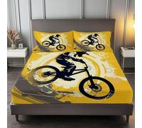 Lenzuolo con Angoli Una Piazza e Mezza 120x200 Mountain Bicycle Rider Lenzuolo Sotto con Angoli Alto 30 cm Giallo Bambino Lenzuola Letto 1 Piazza e Mezza, 3D Coprimaterasso a.9536