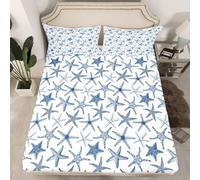 Lenzuolo con Angoli Una Piazza e Mezza 120x200 Stella Marina Blu Lenzuolo Sotto con Angoli Alto 30 cm Tema Oceano Bambino Lenzuola Letto 1 Piazza e Mezza, 3D Coprimaterasso a.6398