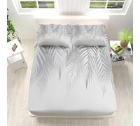 Lenzuolo con Angoli Una Piazza e Mezza 140x200 Foglie di Palma Lenzuolo Sotto con Angoli Alto 30 cm Pianta Bianco Grigiastro Bambino Lenzuola Letto 1 Piazza e Mezza, 3D Coprimaterasso a.8841