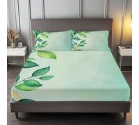 Lenzuolo con Angoli Una Piazza e Mezza 140x200 Foglie Verdi Lenzuolo Sotto con Angoli Alto 30 cm Pianta Primavera Bambino Lenzuola Letto 1 Piazza e Mezza, 3D Coprimaterasso a.8751