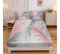 Lenzuolo con Angoli Una Piazza e Mezza 140x200 Pianta di Foglie di Palma Lenzuolo Sotto con Angoli Alto 30 cm Grigio Rosa Bambino Lenzuola Letto 1 Piazza e Mezza, 3D Coprimaterasso a.9231