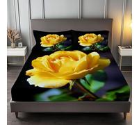 Lenzuolo con Angoli Una Piazza e Mezza 140x200 Rose Gialle Lenzuolo Sotto con Angoli Alto 30 cm Pianta Bambino Lenzuola Letto 1 Piazza e Mezza, 3D Coprimaterasso a.9123