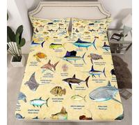 Lenzuolo con Angoli Una Piazza e Mezza 140x200 Squalo Tartaruga Branzino Lenzuolo Sotto con Angoli Alto 30 cm Vita Marina Bambino Lenzuola Letto 1 Piazza e Mezza, 3D Coprimaterasso a.5889