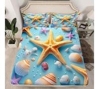 Lenzuolo con Angoli Una Piazza e Mezza Conchiglia di Stella Marina Lenzuola Sotto 3D Blu Microfibra Coprimaterasso 120x200 cm Profondità 30cm per Letti 1 piazza e Mezza a-2320