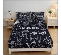 Lenzuolo con Angoli Una Piazza e Mezza Formula Matematica 140x200 cm Stampa 3D Nero Lenzuolo Sotto con Angoli Morbido Microfibra Profondità 30cm con 2 Federa A.2706