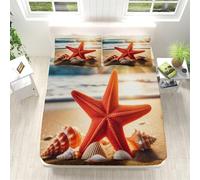 Lenzuolo con Angoli Una Piazza e Mezza Stella Marina 140x200 cm Stampa 3D Conchiglia da Spiaggia Lenzuolo Sotto con Angoli Morbido Microfibra Profondità 30cm con 2 Federa A.2433