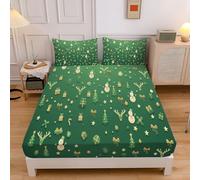 Lenzuolo Con Angoli Una Singolo 135X190Cm Pupazzo Di Neve Stella Lenzuolo Sotto Con Angoli Alto 30 Cm Albero Di Natale Semplice Bambino Lenzuola Letto Morbido, Verde Smeraldo 3D Coprimaterasso
