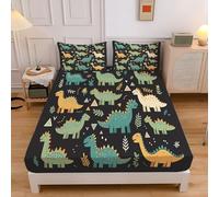Lenzuolo con Angoli Una singolo 90x190cm Geometria Carina Dinosauro Lenzuolo Sotto con Angoli Alto 30 cm Animale Cartoni Animati Bambino Lenzuola Letto Morbido, Blu Verde 3D Coprimaterasso