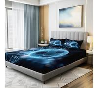 Lenzuolo Con Futurismo Astrazione Calcio, 160 x 200 + 30 cm Con 2 Federa Per Cuscino - Blu Scuro Microfibra Traspirante E Lavabile Coprimaterasso Altezza Materasso Fino A 30 Cm