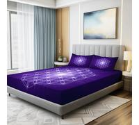 Lenzuolo Con Minimalismo Geometria Il Fiore Della Vita, 90 x 200 + 30 cm Con 2 Federa Per Cuscino - Viola Microfibra Traspirante E Lavabile Coprimaterasso Altezza Materasso Fino A 30 Cm