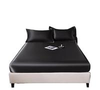 Lenzuolo Di Seta Ghiacciata Copriletto Traspirante Copriletto in Seta Ghiaccio Copriletto Morbido e Copriletto Set Copriletto Federa e Lenzuolo in Seta Raso Lenzuola Di Seta(Black,180x200x25cm)