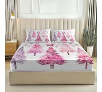 lenzuolo Fiocchi di neve rosa da sogno per l'albero stampati, 100% Microfibra 160 x 200 cm per una tasca profonda 30 cm lenzuolo con angoli resistente allo scolorimento, facile da pulire Rosa Bianco