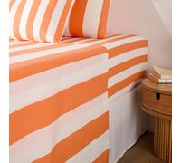 Lenzuolo in cotone, stampa a righe, HENDAYE ORANGE Arancione 270 x 290 cm