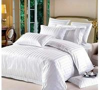 Lenzuolo in raso di cotone a righe tinta unita per letto matrimoniale king size con due federe per casa/hotel/guest house/PGs - bianco