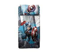 Lenzuolo Letto Singolo Captain America, Completo Letto 1 Piazza, Lenzuolo Sopra, Lenzuolo Con Angoli, Federa, Azzurro, Marvel, 100% Cotone, Prodotto Ufficiale