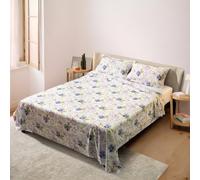 Lenzuolo piano matrimoniale fiori blu cotone percalle multicolore