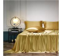 Lenzuolo Piatto di Pura Seta Twin Queen King Size Hotel Luxury 6a Biancheria da Letto in Seta Lenzuolo Piatto Premium Ultra Morbido, Traspirante di Facile Manutenzione, Yellow, 250x250cm+48x74cm x2