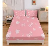 Lenzuolo Rosa Disegnato A Mano Graffiti Amore Cuore Inchino, Lenzuolo con Angoli, Microfibra Morbida Spazzolata, 90x200cm Set di Biancheria da Letto con Tasche Profonde da 30 cm con 2 Federe 50x80 cm