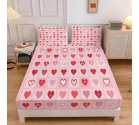 Lenzuolo Rosa Semplice Griglia Amore Geometria, Lenzuolo con Angoli, Microfibra Morbida Spazzolata, 180x200cm Set di Biancheria da Letto con Tasche Profonde da 30 cm con 2 Federe 50x80 cm