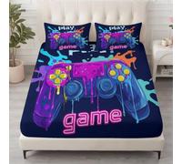 Lenzuolo singolo con angoli 3D Graffiti Gaming 90 x 190 cm lenzuolo | Lenzuolo con angoli elasticizzati in microfibra elastica, morbido, accogliente, traspirante, con angoli elasticizzati e tasca