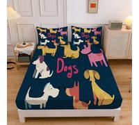 Lenzuolo sotto con Angoli, Bambini Illustrazione Lenzuola sotto Elasticizzato, Lettere Carine Cani Lenzuolo Coprimaterasso Elastico Lenzuola Una piazza e mezza 120x190cm Blu Scuro