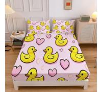 Lenzuolo Sotto Con Angoli, Cartone Animato Animali Lenzuola Sotto Elasticizzato, Cuore Amore Forma Anatra Lenzuolo Coprimaterasso Elastico Lenzuola Singolo Lungo 90X200Cm Rosa