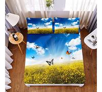 Lenzuolo Sotto con Angoli con 2 Federa, Morbuy Farfalla Floreale Stampa 3D Traspirante Elasticizzati Microfibra Coprimaterasso Tasca Profondità 30cm per Letto Singolo/Matrimoniale (200*200*30cm,F)