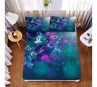 Lenzuolo Sotto con Angoli con 2 Federa, Morbuy Farfalla Stellata Stampa 3D Traspirante Elasticizzati Microfibra Coprimaterasso Tasca Profondità 30cm per Letto Singolo/Matrimoniale (180*200*30cm,C)