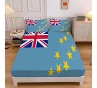 Lenzuolo Sotto Con Angoli, Lenzuola Microfibra Morbido, Bandiera Di Tuvalu Stelle Union Jack Lenzuola Coprimaterasso Profondità 30 Cm Per Letto King Size Azzurro, 180X200Cm