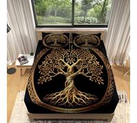 Lenzuolo Sotto con Angoli Matrimoniale albero della vita in bronzo 3D Stampa Coprimaterasso Profondità 30cm con 2 Federe per Letto Singolo Matrimoniale King e Una Piazza e Mezza 180 x 200 cm
