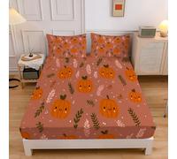 Lenzuolo Sotto con Angoli Modelli Zucca dei cartoni animati Elasticizzato Lenzuolo Tasca 30cm Terracotta Coprimaterasso per king size/Piazza e Mezza Lenzuola (Foglie semplici, 200x200cm)