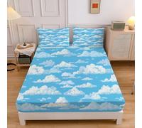Lenzuolo Sotto Con Angoli, Natura Cielo Lenzuola Sotto Elasticizzato, Nuvola Bianca Lenzuolo Coprimaterasso Elastico Lenzuola Una Piazza E Mezza 120X190Cm Blu