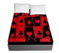Lenzuolo sotto con Angoli Singolo Matrimoniale, Chickw11 3D Poker Stampa Microfibra Lenzuolo profondità 30cm per Letto Singolo Doppio Piazza e Mezza (Carte da Gioco 1,90x200x30cm)