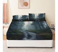 Lenzuolo sotto con Angoli, Stampa Vegetazione della foresta oscura fantasy Traspirante Nero Elasticizzati Coprimaterasso Tasca Profondità 30cm per Letto Singolo/Matrimoniale - 160 x 200 cm