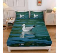 Lenzuolo Sotto una Piazza e Mezza Gabbiano Verde Scuro Stampe Lenzuolo Sotto Profondità 30cm, Morbido in Lavatrice Coprimaterasso Traspirante e Lavabile con 2 Federe - 140x200cm sd1874
