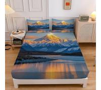 Lenzuolo Sotto una Piazza e Mezza Paesaggio Naturale Della Montagna Innevata Lenzuolo Sotto con Angoli in Microfibra, Microfibra Coprimaterasso Traspirante e Lavabile con 2 Federe - 120x190cm sd1908