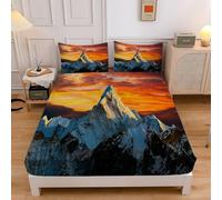 Lenzuolo Sotto una Piazza e Mezza Paesaggio Naturale Della Montagna Innevata Stampe Lenzuolo Sotto Profondità 30cm, Coprimaterasso Traspirante e Lavabile con 2 Federe - 140x200cm sd4100