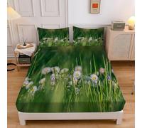 Lenzuolo Sotto una Piazza e Mezza Pianta Verde Margherita Stampe Lenzuolo Sotto Profondità 30cm, Morbido in Lavatrice Coprimaterasso Traspirante e Lavabile con 2 Federe - 140x200cm sd2112
