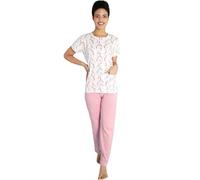 Leo Corsetteria Pigiama Donna Classico Tutto Aperto con Bottoni Tasca Cotone Mezza Manica Pantalone Lungo Colore Bianco Rosa Taglia XL