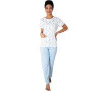 Leo Corsetteria Pigiama Donna Classico Tutto Aperto con Bottoni Tasca Cotone Mezza Manica Pantalone Lungo Colore Bianco Azzurro Taglia XXL