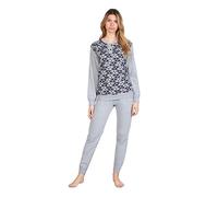 Leo Corsetteria Pigiama Donna Invernale Serafino Jacquard Felpato Molto Caldo con Polsini Cuori Taglia XL Colore Grigio Cuori