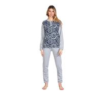Leo Corsetteria Pigiama Donna Invernale Serafino Jacquard Felpato Molto Caldo No Polsini Cerchi Taglia 3XL Colore Grigio